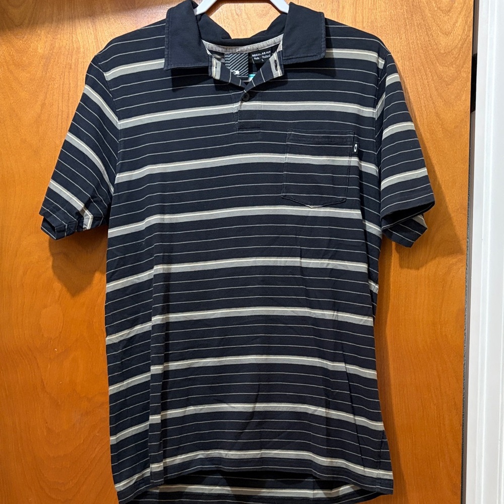 Men's Oakley Striped Polo Shirt - Black and Gray